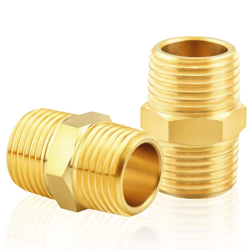 TAILONZ PNEUMATIC 1" NPT Male Pipe Hex Nipple, Brass Pipe Fittingï¼ˆ2Pcsï¼‰ - Image 1